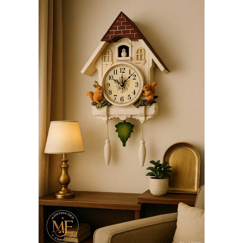 Relógio Cuco de Parede Vintage com Pêndulo Musical em Estilo Madeira Quartzo Decorativo com Pássaro