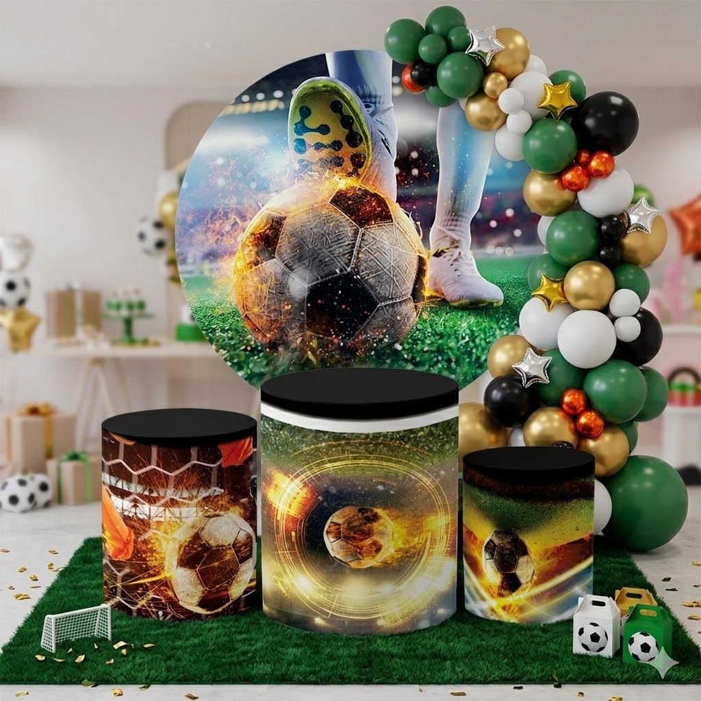 Kit Festa Capa Painel Redondo Meninos + Trio Capas de Cilindros Tema Futebol — imagem 2 de 2