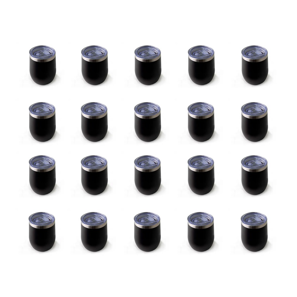 Kit 20 Copos Cuia Térmico De Cerveja Café Aço Inox 360ml Com Tampa Preto
