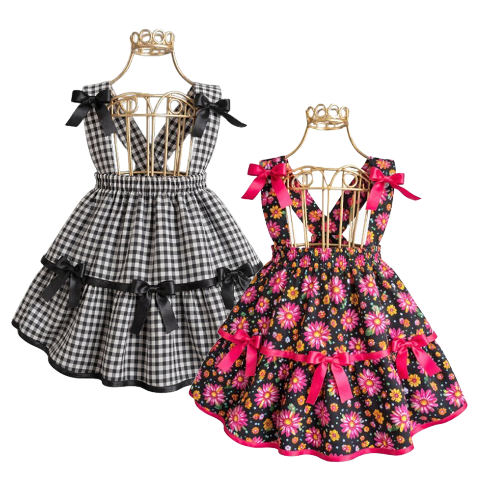 Salopete Jardineira Infantil Menina Festa Junina – Roupa Caipira para Dança Arraiá e Quadrilha Luxo