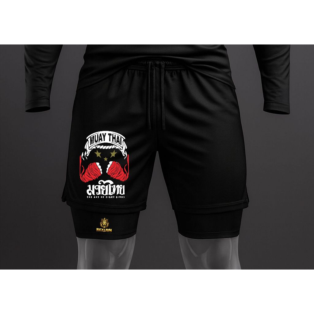 Bermuda Calção Muay Thai Com Forro Compressão lutador dry fit e lycra