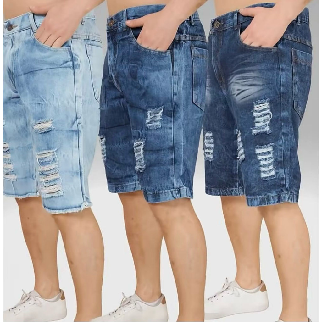 Kit 2 Bermudas Jeans Rasgado Masculino 36-48 Top