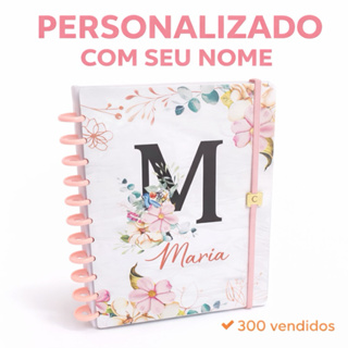 Caderno Personalizado com Nome Floral – Presente Feminino Escolar Universitário com Discos em Oferta na Shopee