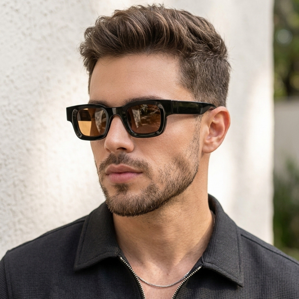 Óculos De Sol Masculino Quadrado Retrô UV400 Premium Molas Nas Hastes Lente Cosmética Estiloso