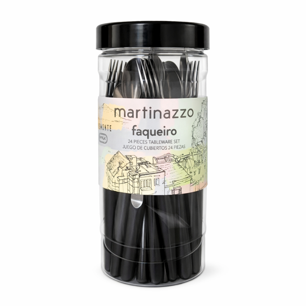 Faqueiro 16 Peças Inox Jogo de Talheres Com Pote Preto Vermelho Kit Cozinha