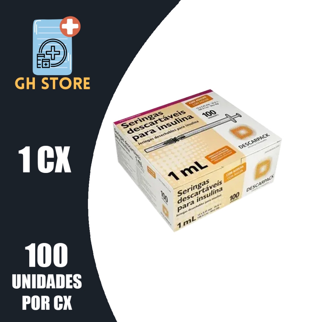 Seringa 1ml C/agulha 13x0,45 Insulina C/100 - DESCARPACK