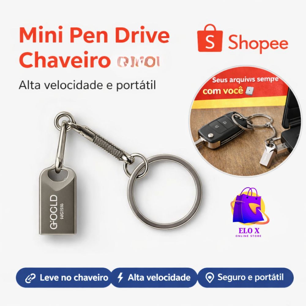 Mini Pendrive Chaveiro 2 em 1 Tipo C e USB Memória Portátil Compacto 16 32 64 128 GB Prático Rapido