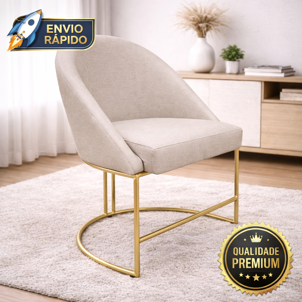 Cadeira Poltrona Lua Mesa de Jantar VELUDO Base Metálica Industrial Dourado
