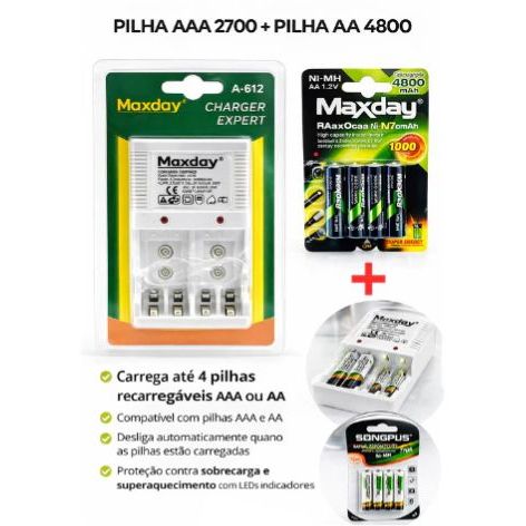 Kit Carregador de Pilhas AA e AAA Allight Charger Expert A-612D Bivolt com Recarga Rápida e Segura