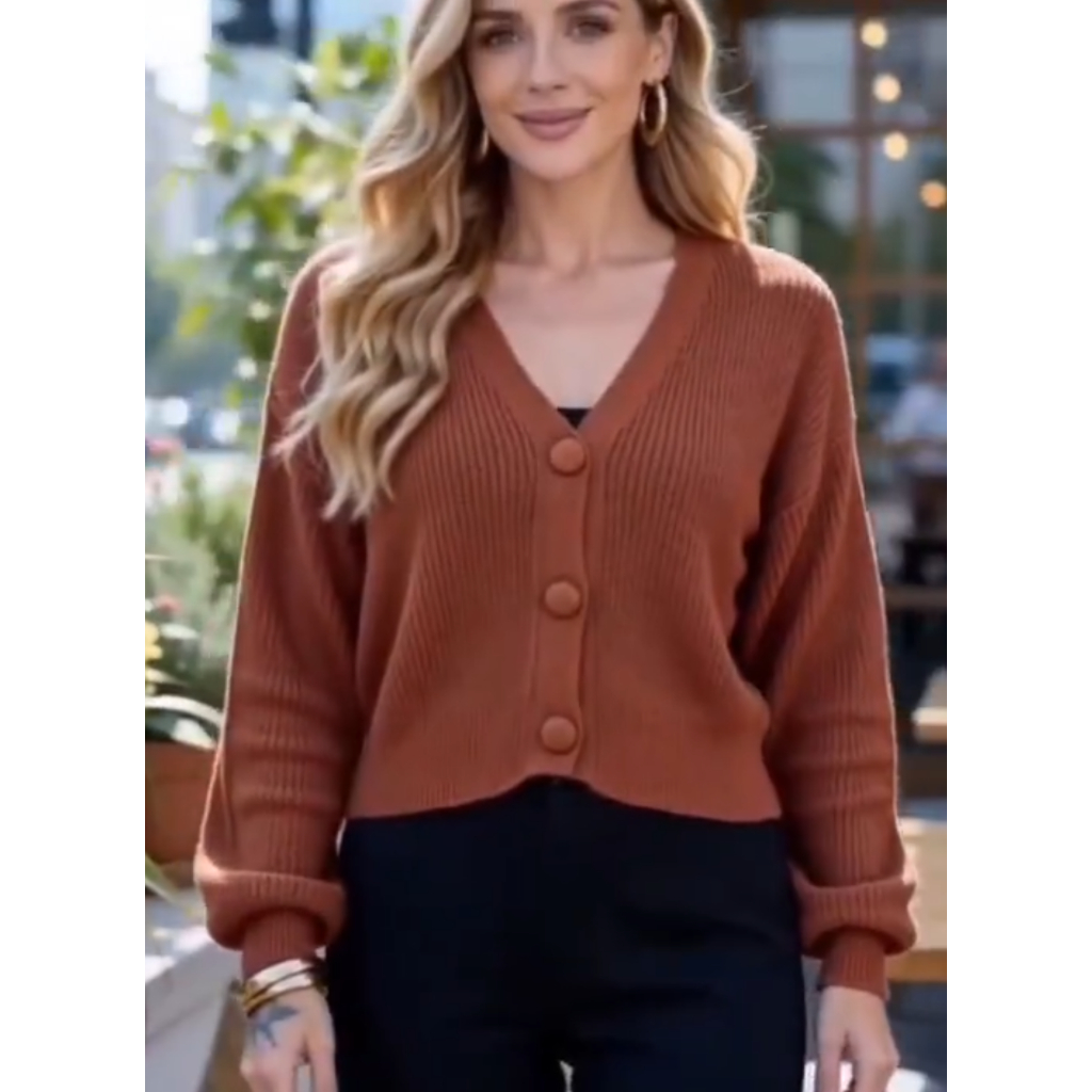 Blusa Casaco Cardigan Feminina Suéter Tricô Botões Inverno