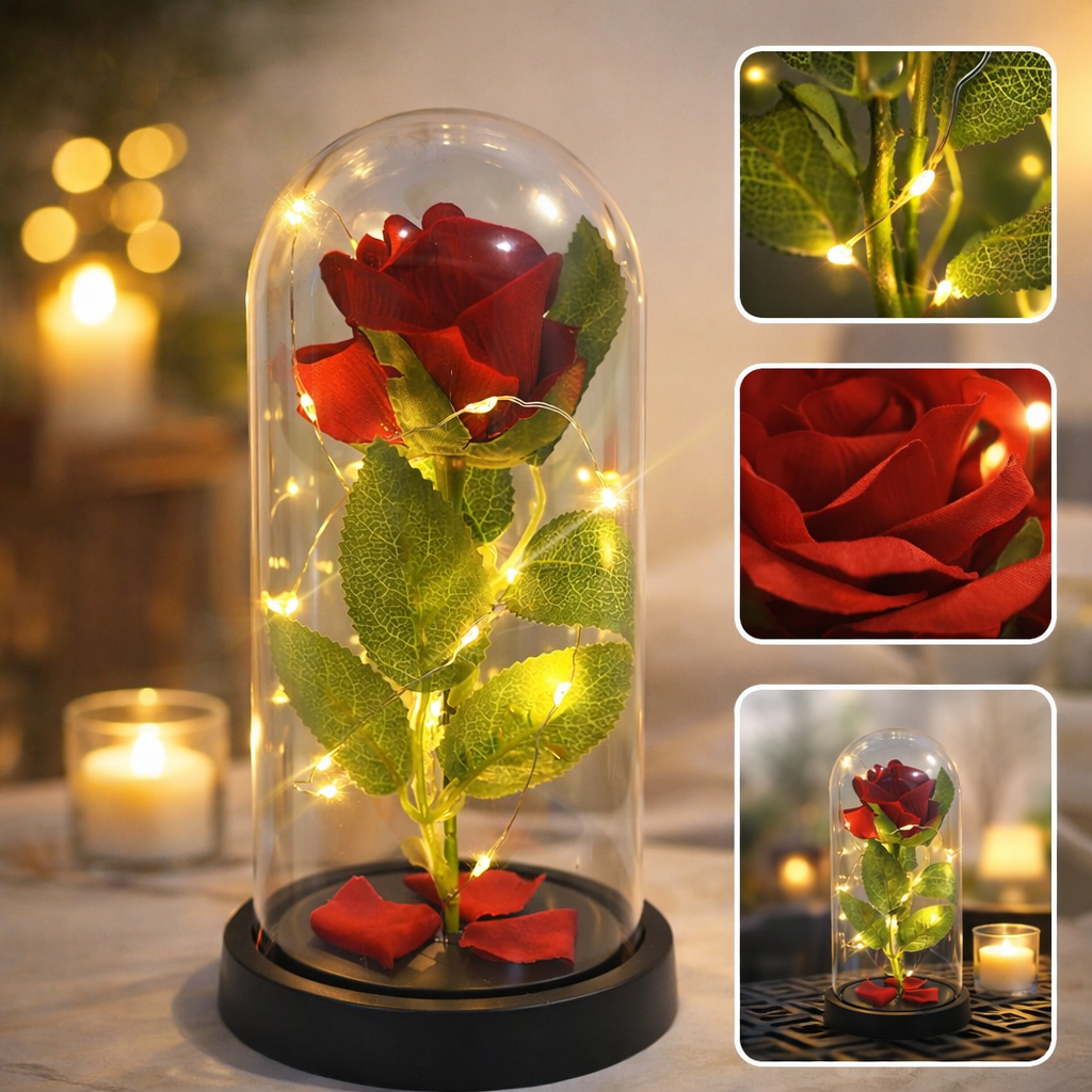 Cúpula Rosa Flor Decorativa Encantada Luminária Led em Oferta na Shopee