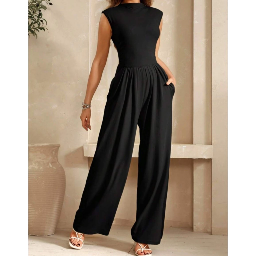Macacão Feminino Longo Regata Pantalona Com Bolsos Social Luxo