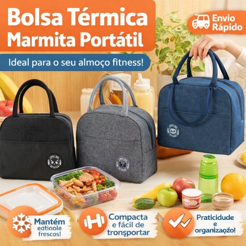 Bolsa Térmica Marmita Portátil Compacta para Trabalho Academia Lancheira Térmica Resistente