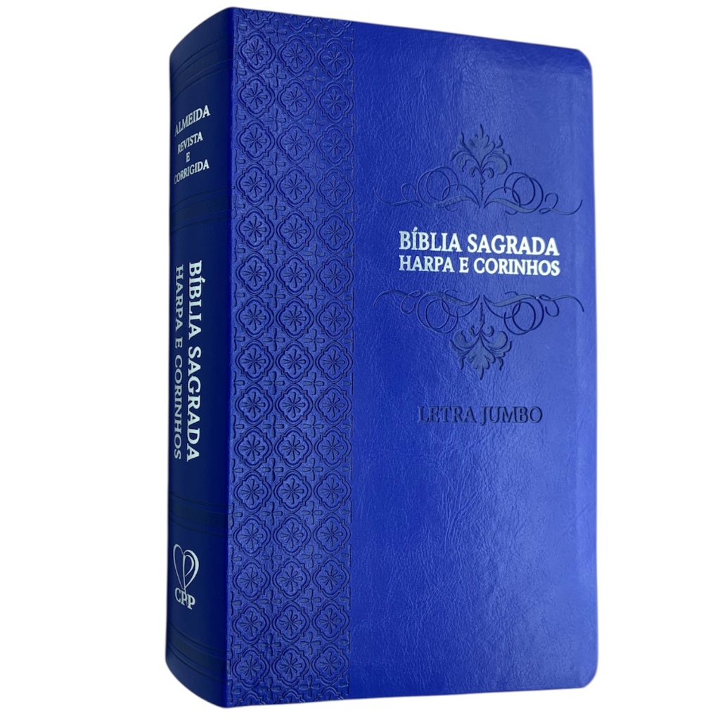 Bíblia Sagrada Gigante Letra Jumbo ARC Almeida Revista Corrigida com Harpa Capa  Arabesco Azul