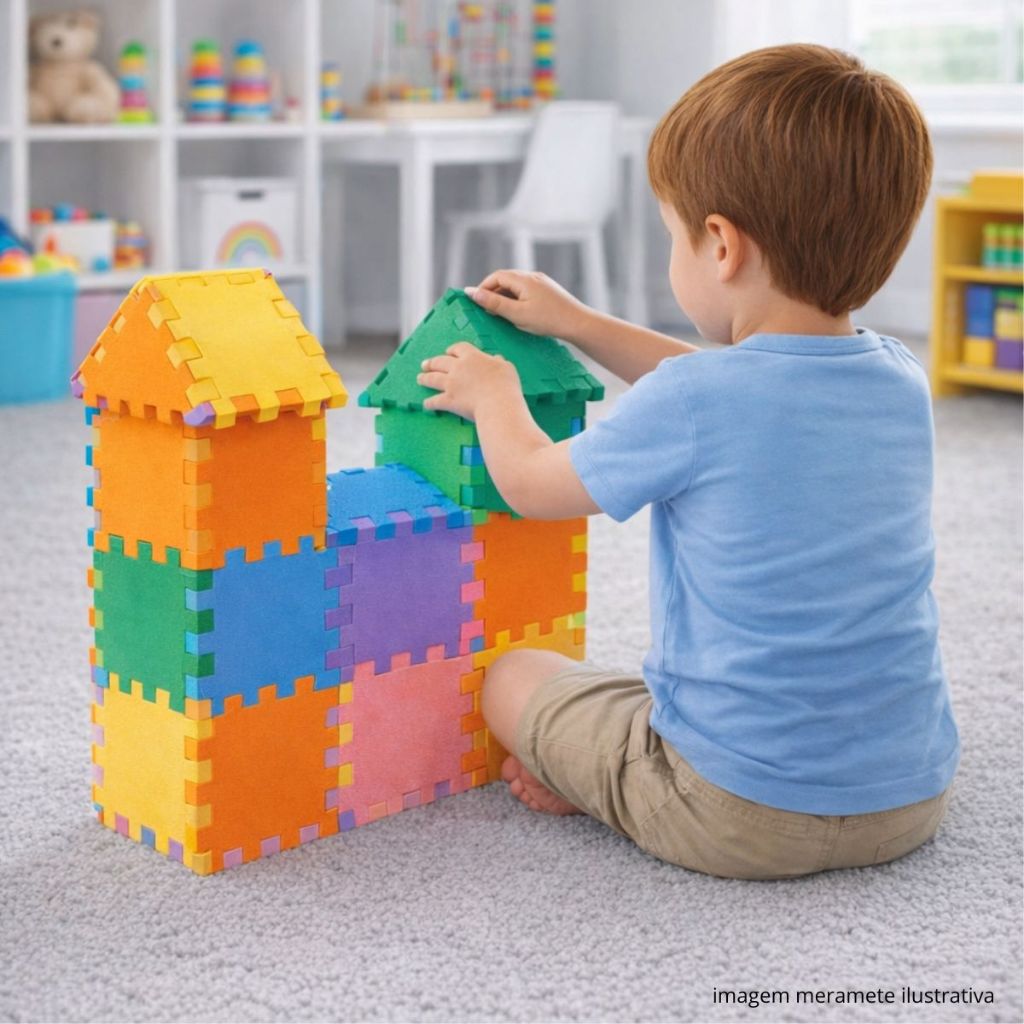 Blocos de Montar Tapete EVA 60 Peças 9cm cada Infantil Colorido Brinquedo Educativo Antiderrapante