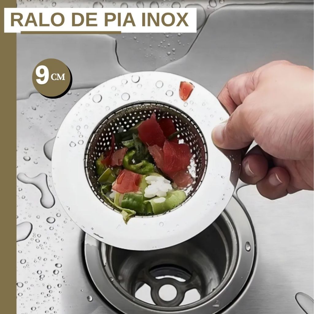 Ralo Para Pia Cozinha Aço Inox 9 Cm Ralinho Alta Qualidade Com Protetor de Ralo Cuba Bares