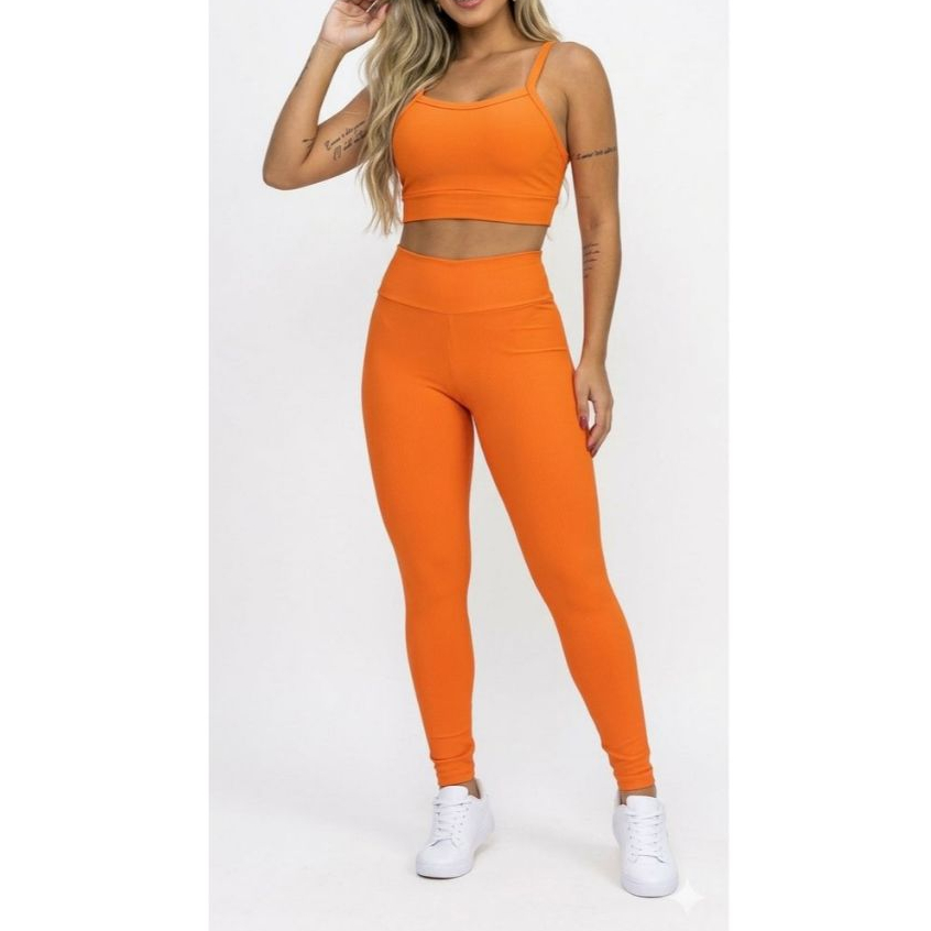 Conjunto fitness laranja médio tamanho 40 - calça legging k2b laranja m + top laranja m