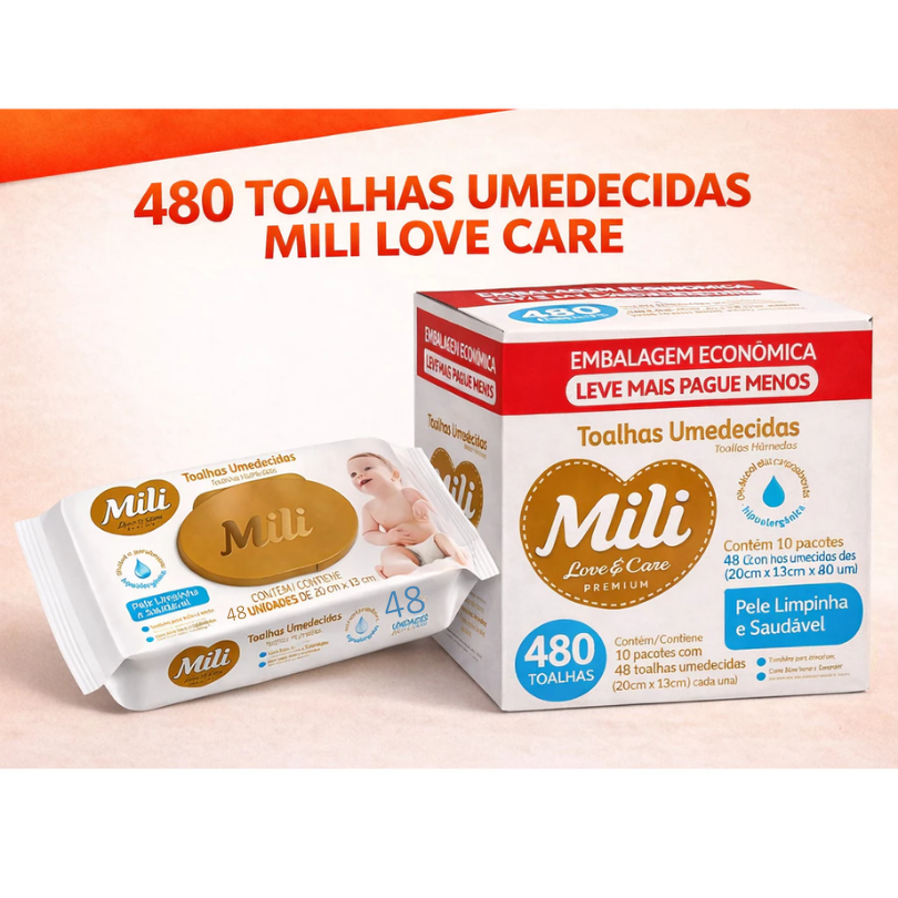 Toalhas Umedecidas Mili Love e Care – Caixa com 480 Toalhas