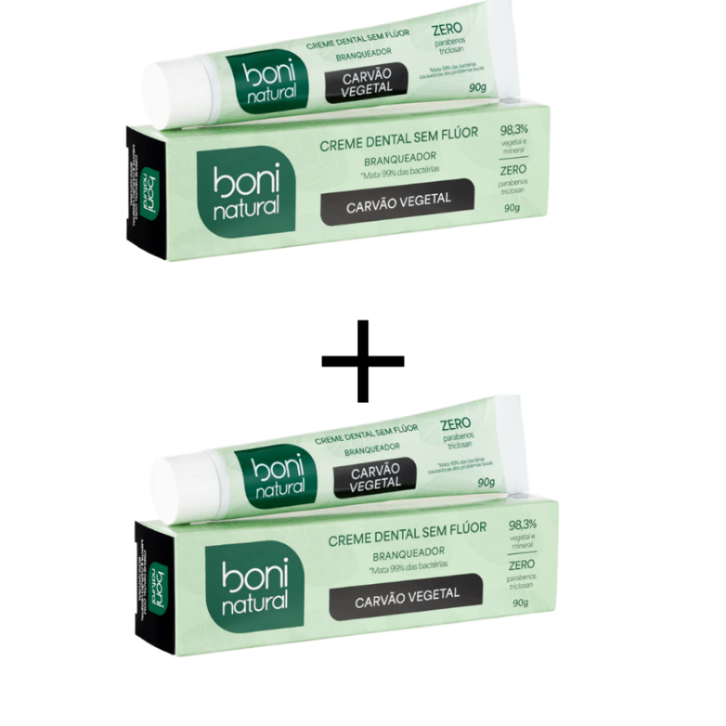 Kit 2 Creme Dental Boni Natural Menta E Carvao Vegetal - 90g cada