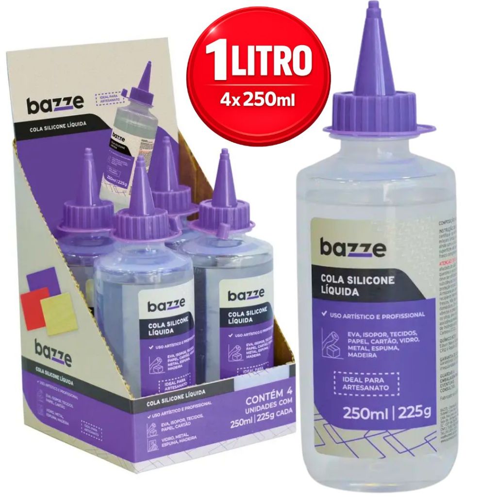 Cola Do Artesão Silicone Líquida 1 Litro 4 Colas de 250ml Secagem Rápida Cola Para Tecido Pano Eva Madeira