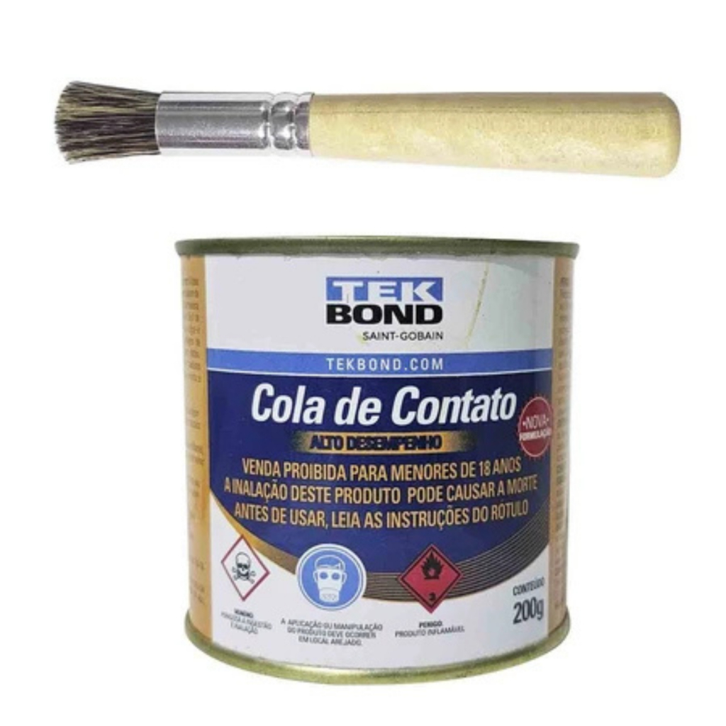 kit Cola de Contato Tek Bond 200g com Pincel Alta Fixação Couro Espuma PU Tecido Carpete Uso Profissional