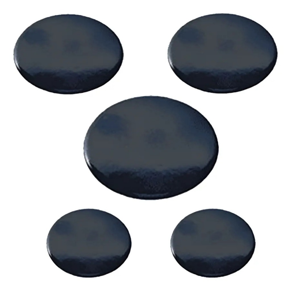 Kit Espalhador Liso fogão Continental 5 Bocas 1G - 2M -2P  Diâm. do Espalhador Gd Ø 10,6 - Md. Ø 7,7 - Pq Ø 6,8 Cm