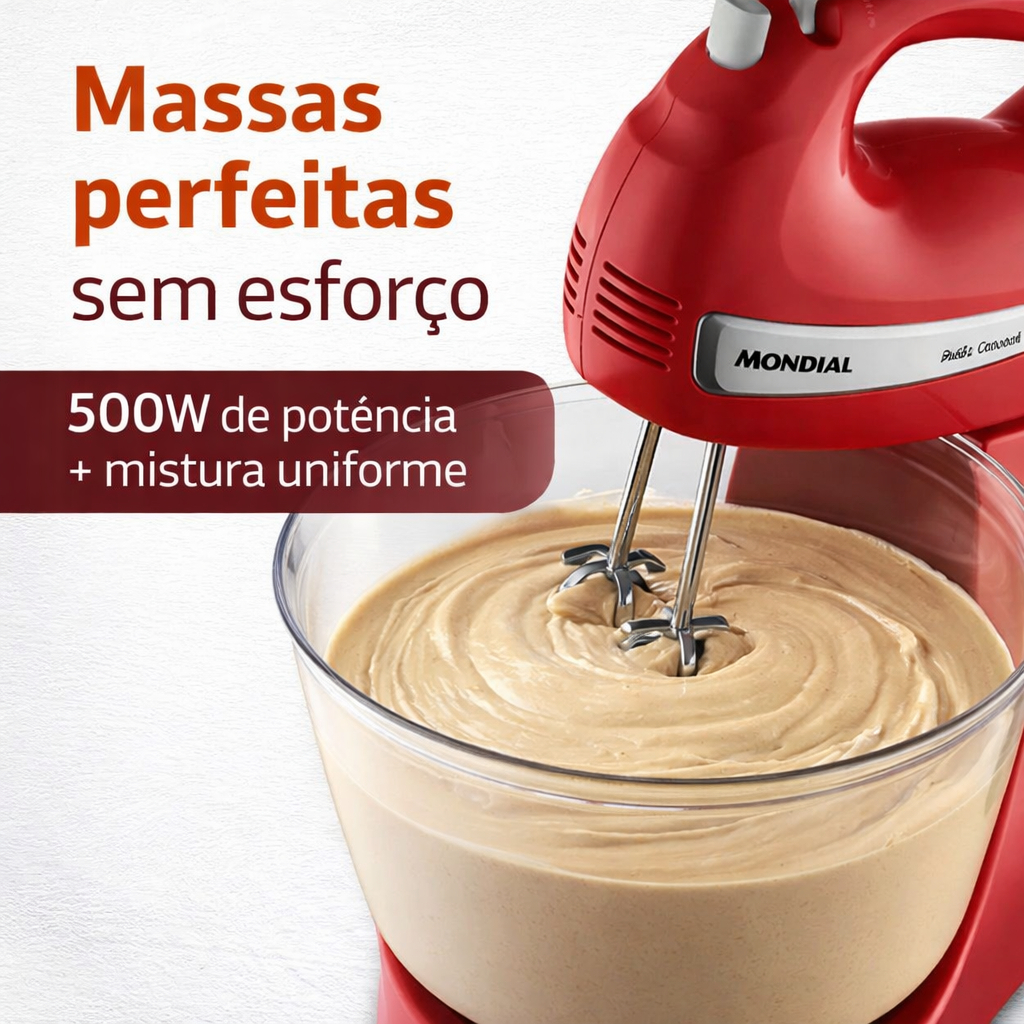 Batedeira Mondial 500W Bella Massa B-29 NP 110v com 2 Tigelas Turbo 4 Velocidades