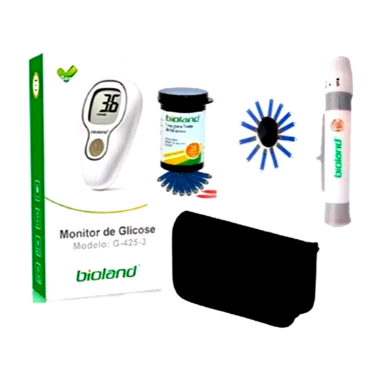 Monitor e Aparelho de Glicose G425-3 50 Tiras + 25 Lancetas + Bolsa CAIXA + 2 Pilhas - Bioland