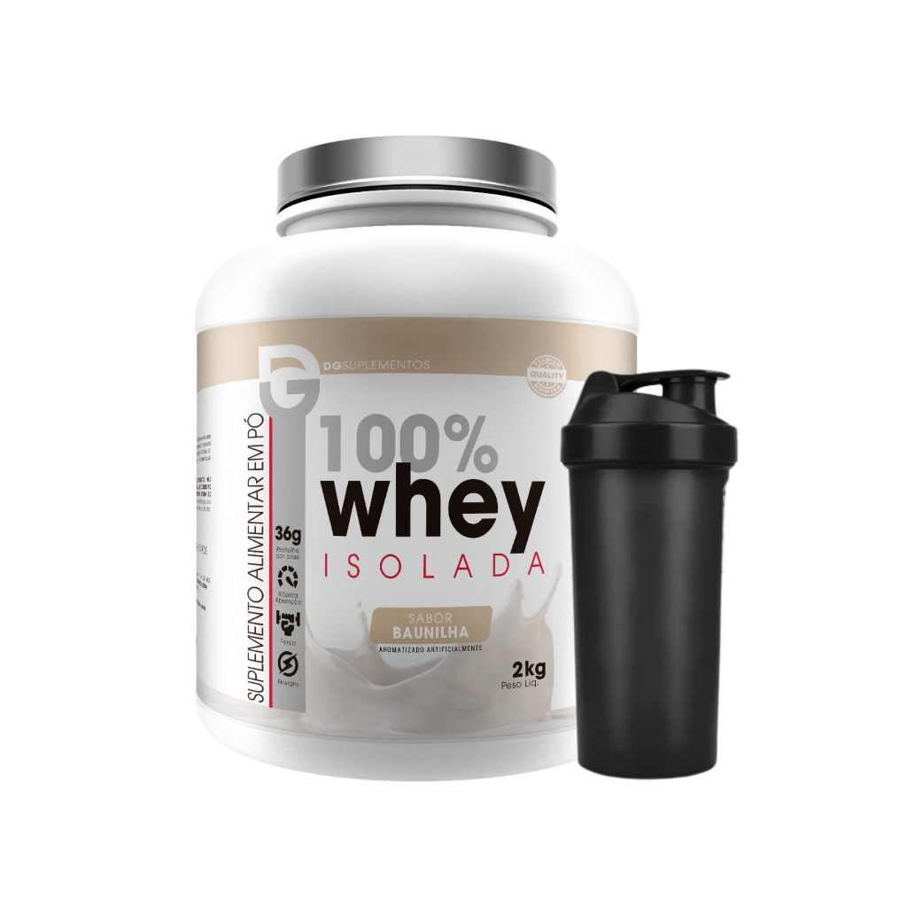 Kit 100% Whey Protein Isolada 2kg + Coqueteleira 600ml - DG Labs