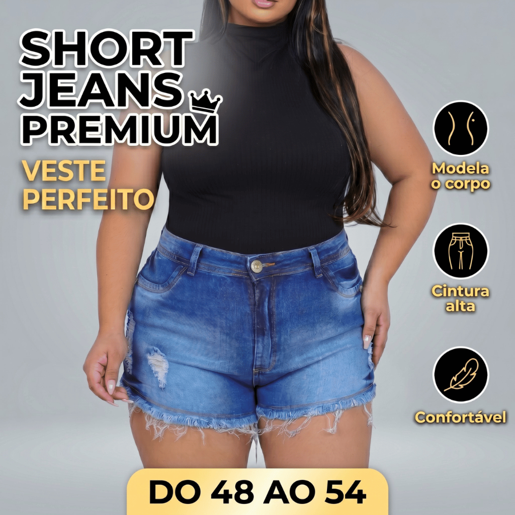 Short Jeans Feminino Plus Size Desfiado Destroyed Moda Gordinha Cintura Alta Casual 48 50 52 54