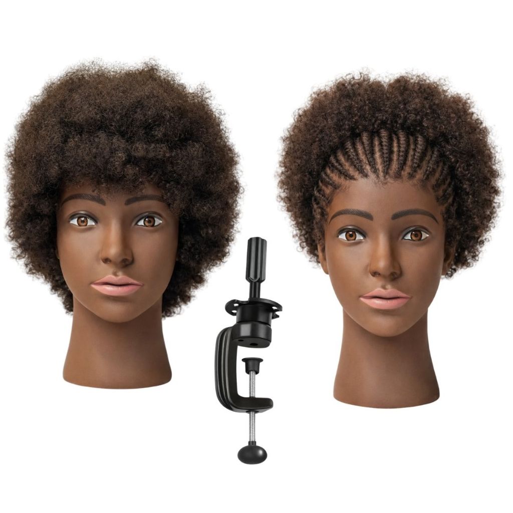 Cabeça De Treino Feminina Afro Cabelo 100% Humano Crespo + Suporte