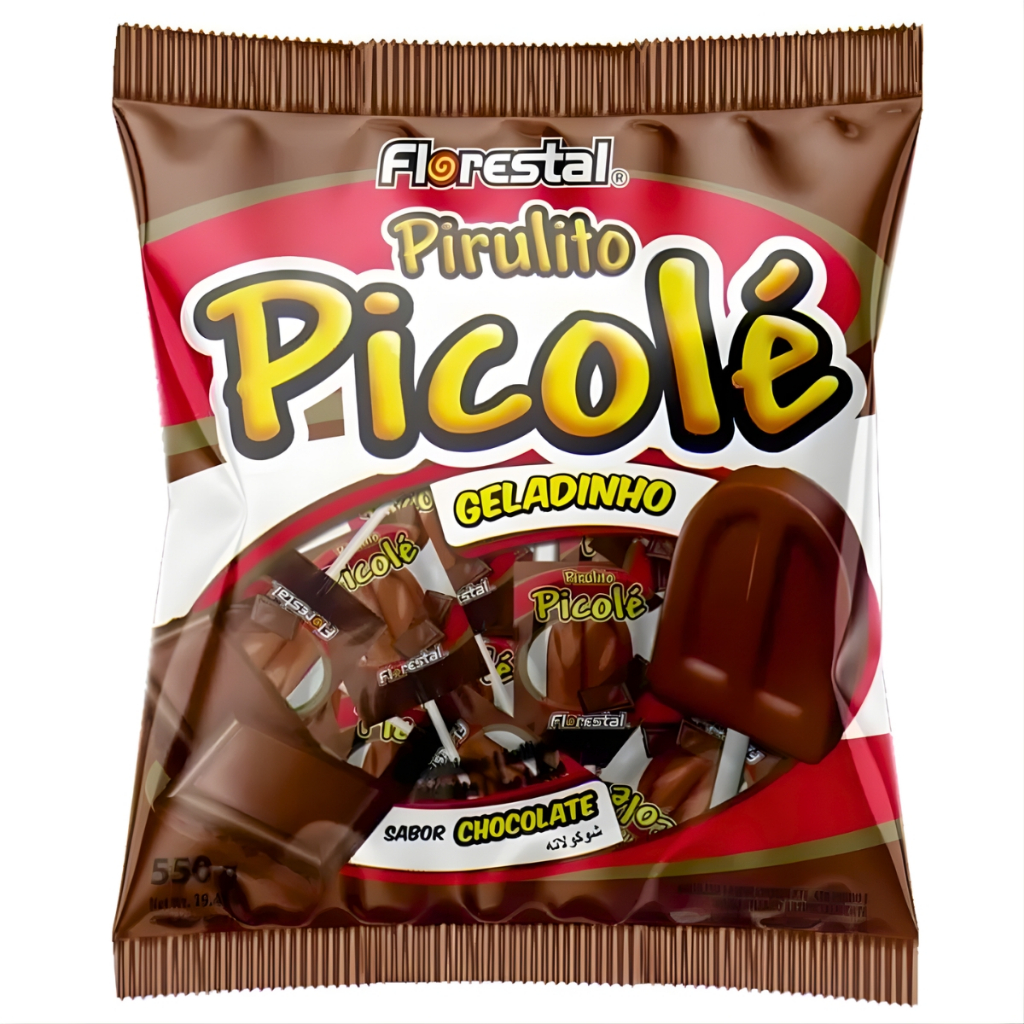 Pirulito Picolé Sabor Chocolate C/50 Unidades Florestal Doces Para Sacolinha