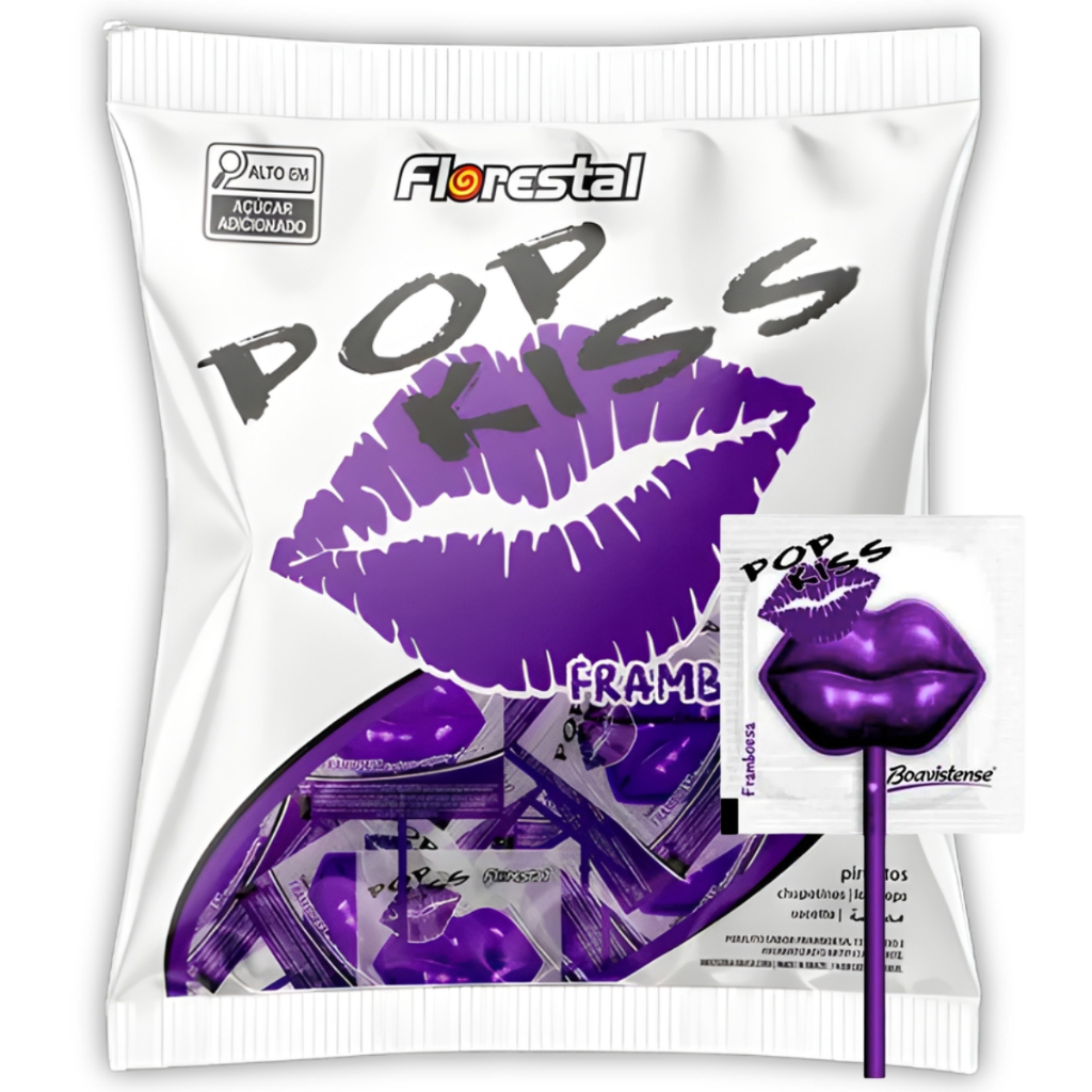 Pirulito Pop Kiss Framboesa C/50 Unidades 500g Florestal