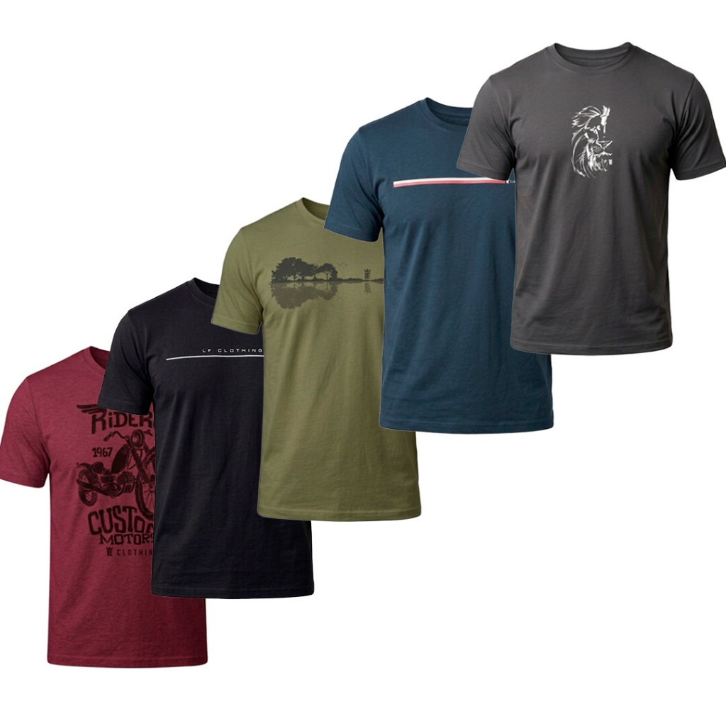 Kit 5 Camisas Camiseta Confortável Versátil 100% Algodão Barata Dia a Dia Estampadas P ao GG