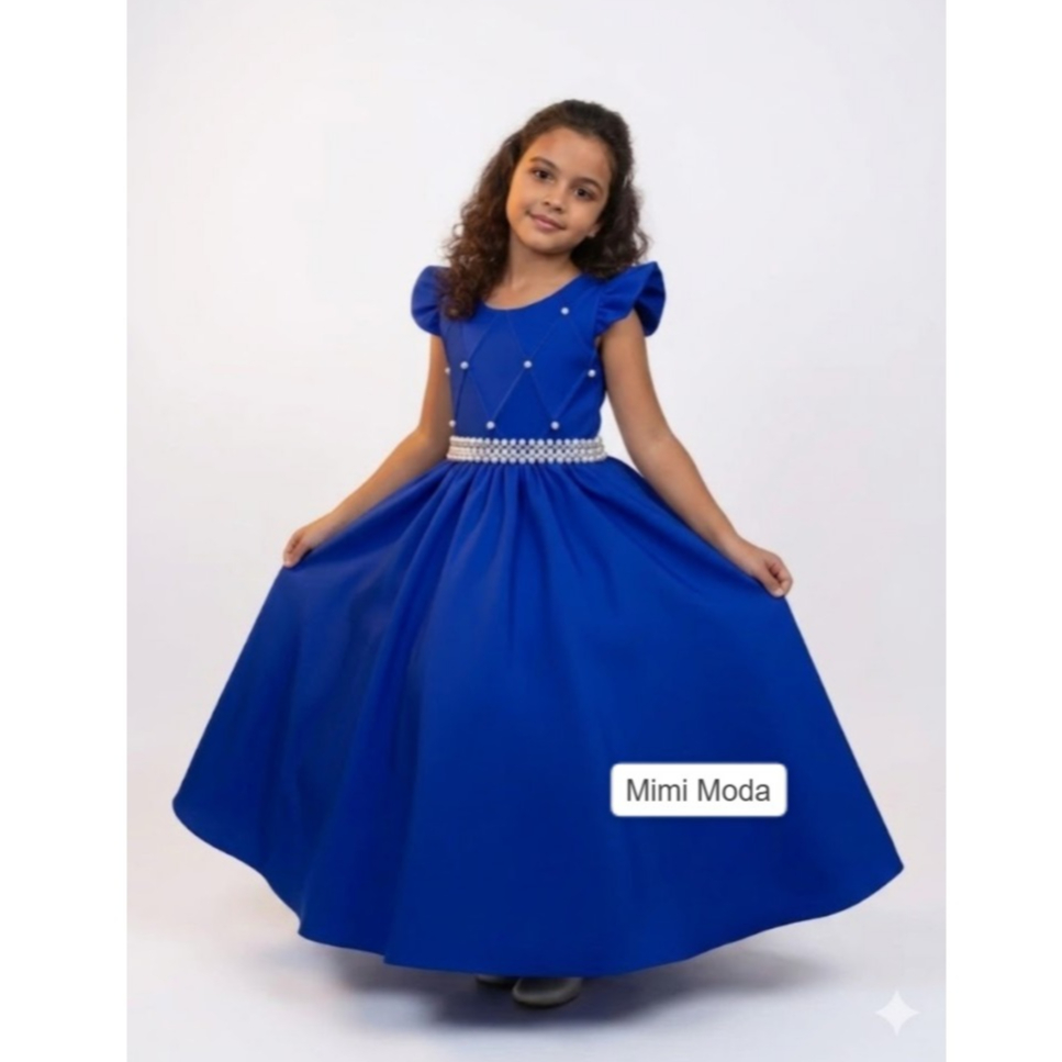 Vestido Infantil Menina Longo Azul Royal Dama De Honra Daminha Formatura Evento Casamento