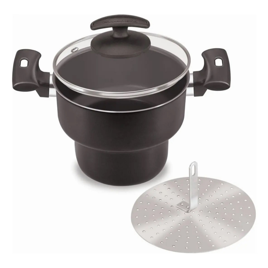 Cuscuzeiro Antiaderente Black Nº 16 Fortaleza com Tampa de Vidro