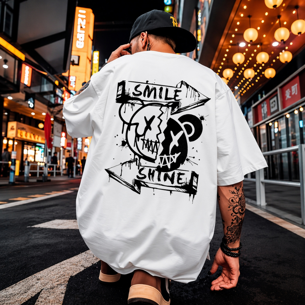 Camiseta Oversized Urso Streetwear Algodão Masculina Esportiva Básica Smile Confortável Hip Hop