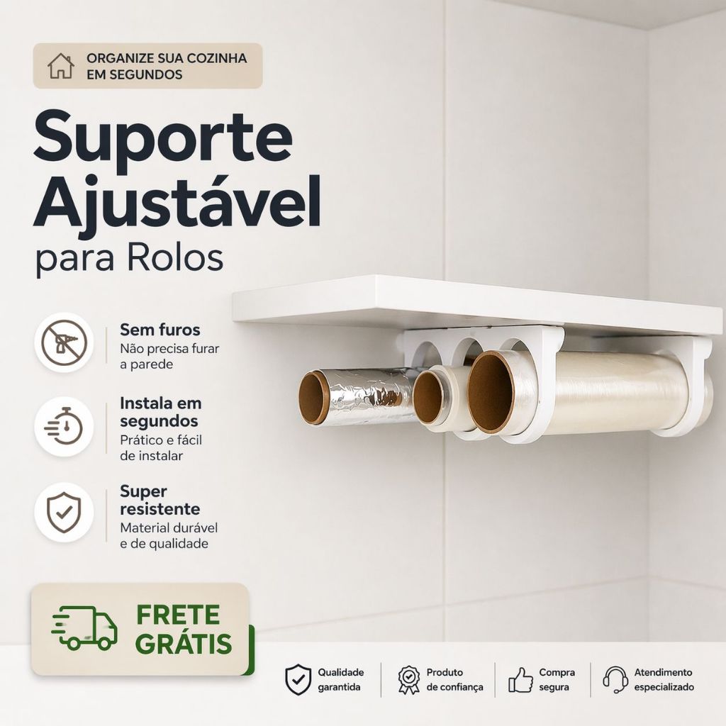 Suporte Papel Filme PVC Papel Manteiga Papel aluminio Ajustável Organizador de Rolos para Armário Cozinha