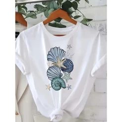 Camiseta Algodão Feminina Conchas Mar Corais Infantil ao Plus Size até G5 249