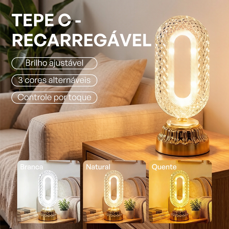 Luminária de Mesa Lâmpada Touch Quarto Luxuosa Cristal Acrílico 3 Tons Led Abajur cabeceira cristal tons ajustáveis