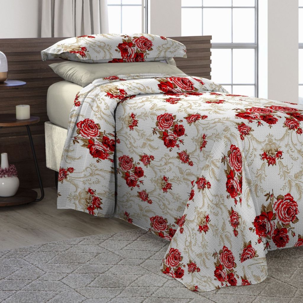 Kit Cobre Leito Madrid Piquet Solteiro 2 Peças Texturizado Estampado Cobre leito Para Quarto