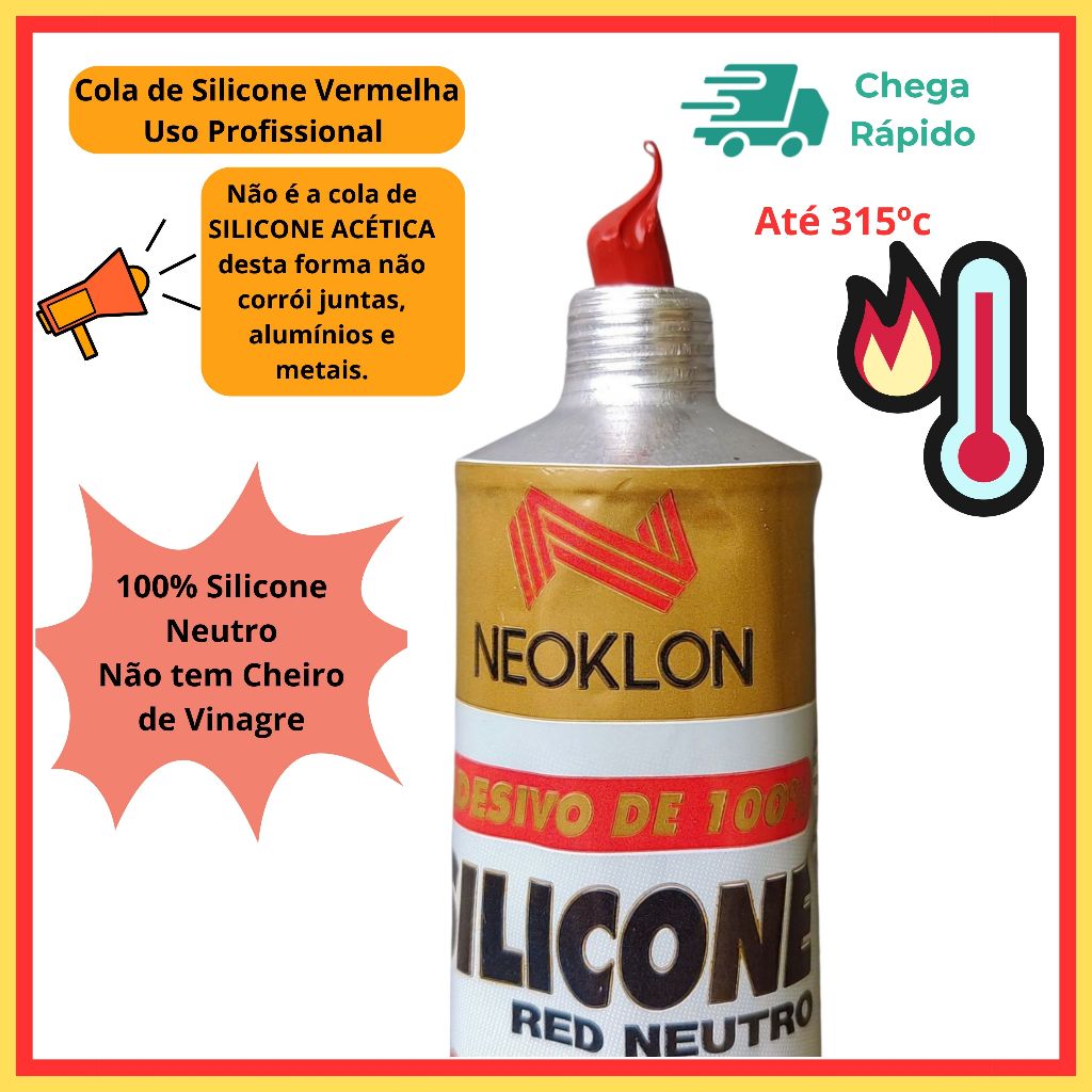 Cola Silicone Junta Carter Cabeçote Motor Cambio Radiador Escapamento Bomba Água Vermelha Neoklon