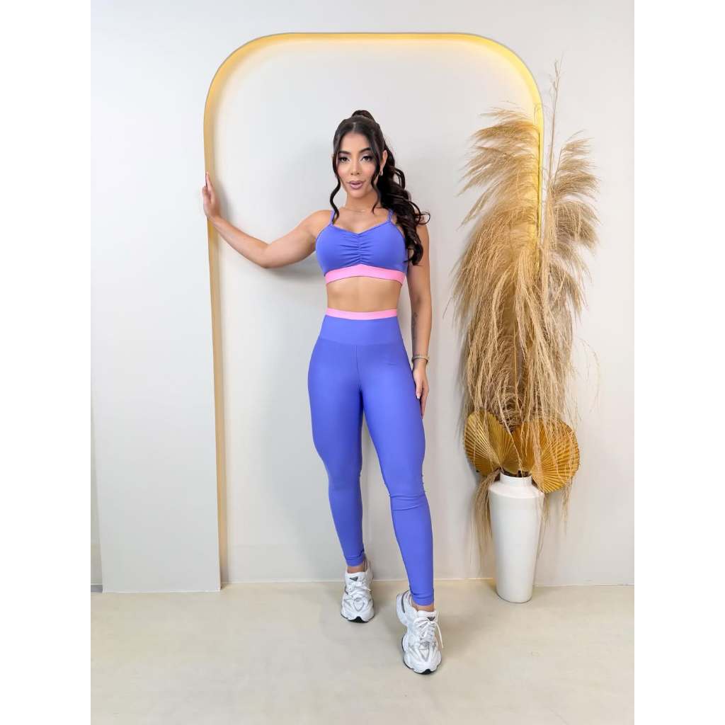 Conjunto Feminino Básico Bicolor CrossFit Treino Musculação Academia Zero Transparência Tecido Grosso Suplex