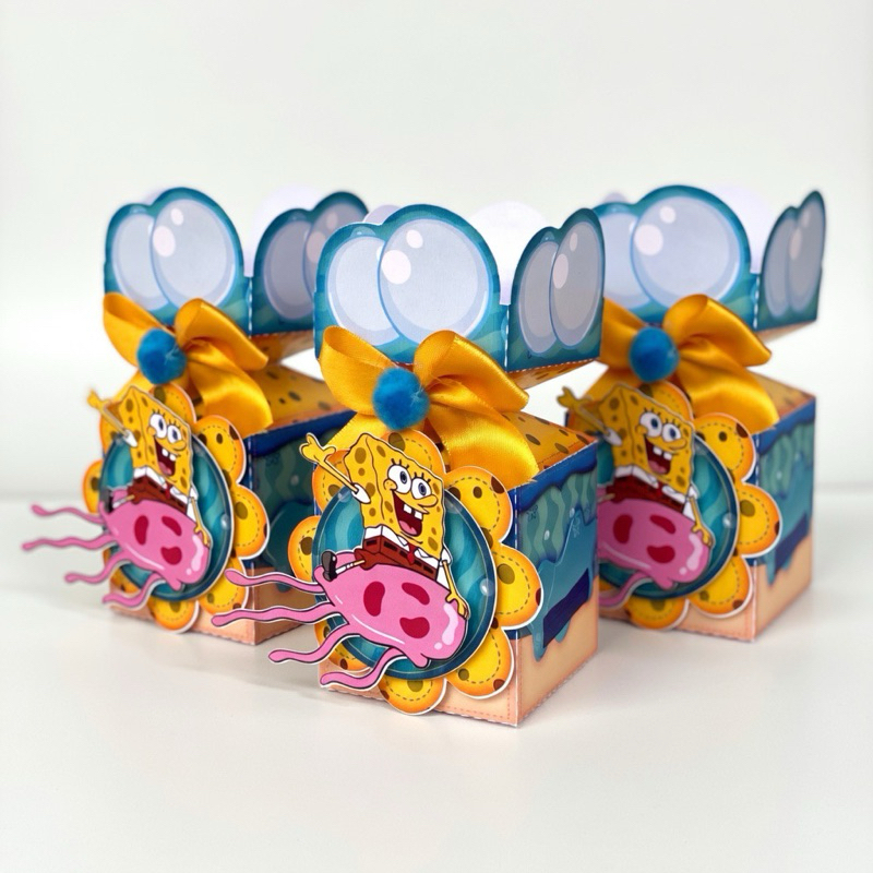 Kit 10 Unidades Caixa Meia Bala Bob Esponja Luxo  Personalizada Nome - Papel Fotográfico Brilho
