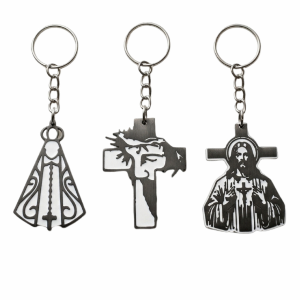 Chaveiro Religioso Nossa Senhora Aparecida e Jesus Cristo - Lembrança Católica Premium
