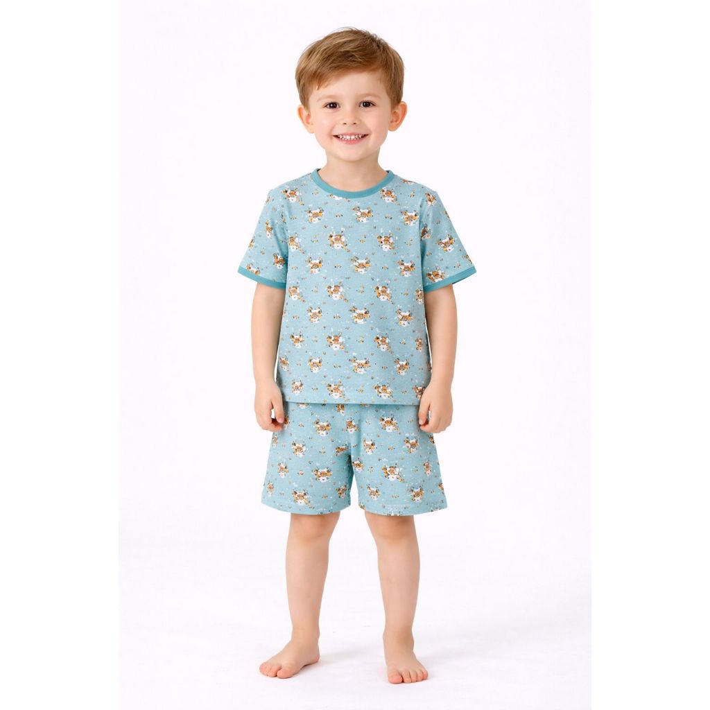 Conjunto Pijama Infantil Masculino Estampado Camisa Manga Curta e Short Leve Confortável para Menino