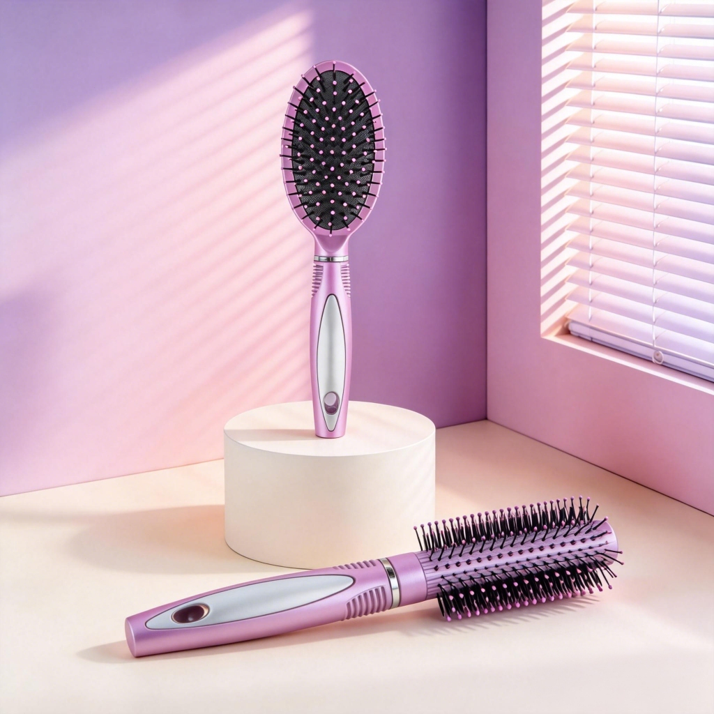Escova Raquete Oval com Almofada de Ar, Massagem Capilar, Pente Modelador de Cachos, Fixação Natural