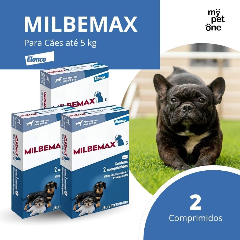 Kit 3 Milbemax C para Cães até 5 Kg Elanco Vermífugo - 2 Comprimidos