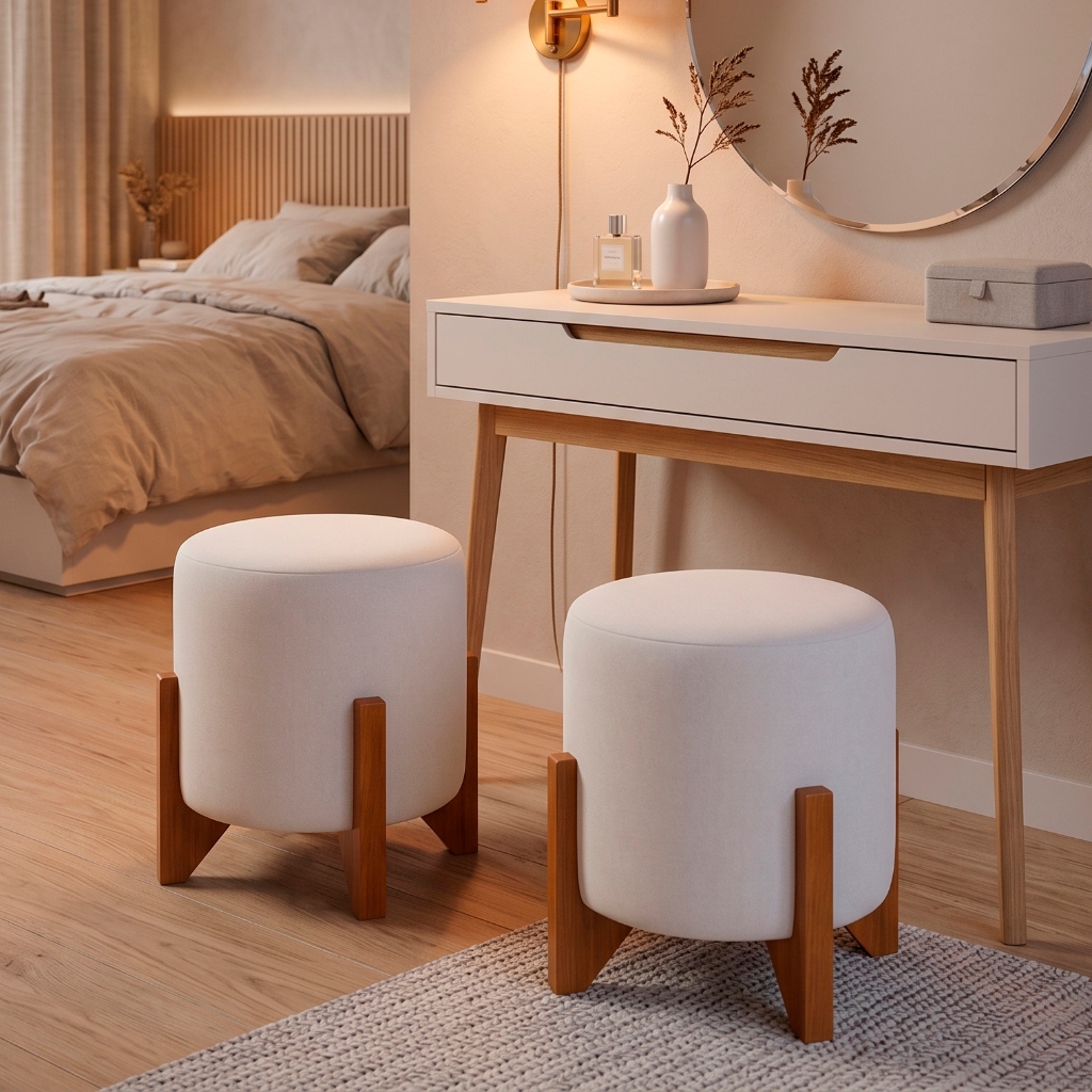 Kit com 2 Puffs Thor Luxo Decorativo Para Sala Escritorio Salao Sala de Estar Pés em Madeira Cores