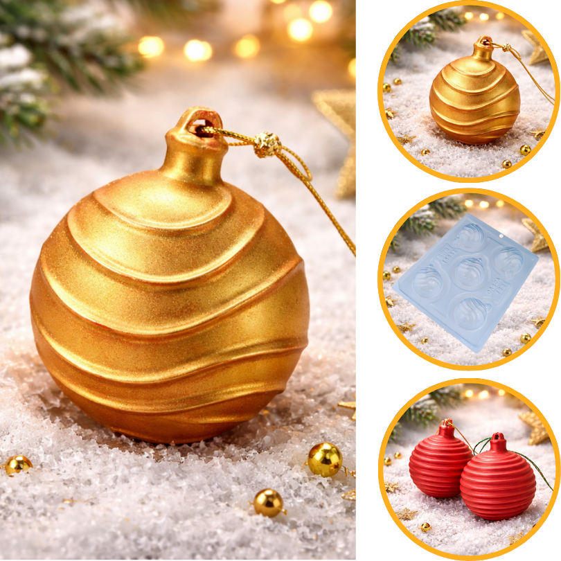 1~5 Forma BWB Com Silicone (3 partes) Para Chocolate Cód.10052-Bolinha de Natal Listrada 50g. Natal. (CHOCO)